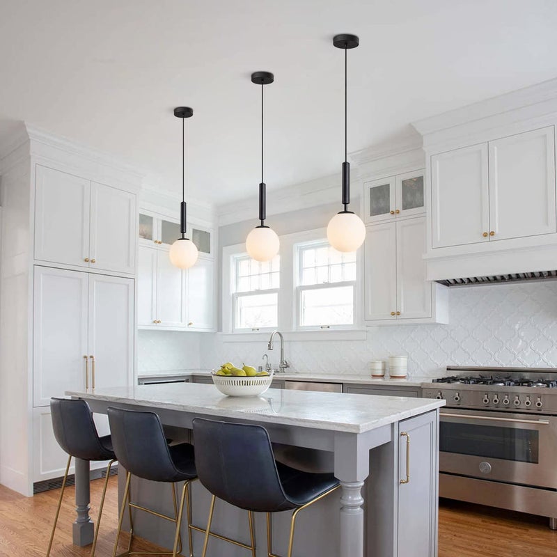 KCO Lighting Black Globe Pendant Light Mid Century Modern Pendant Lights Kitchen Island Industrial Farmhouse Round Glass Pendant Lighting Single Hanging Light Fixture (Black) - Image 3